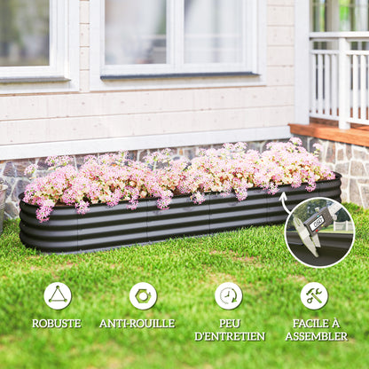 7.9 x 2 x 1ft Galvanized Raised Garden Bed Kit, Metal Planter Box with Safety Edging, Dark Grey