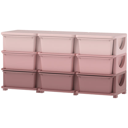 Qaba 3 Tier Kids Toy Organizer and Storage Bins with 9 Plastic Drawers, Pink
