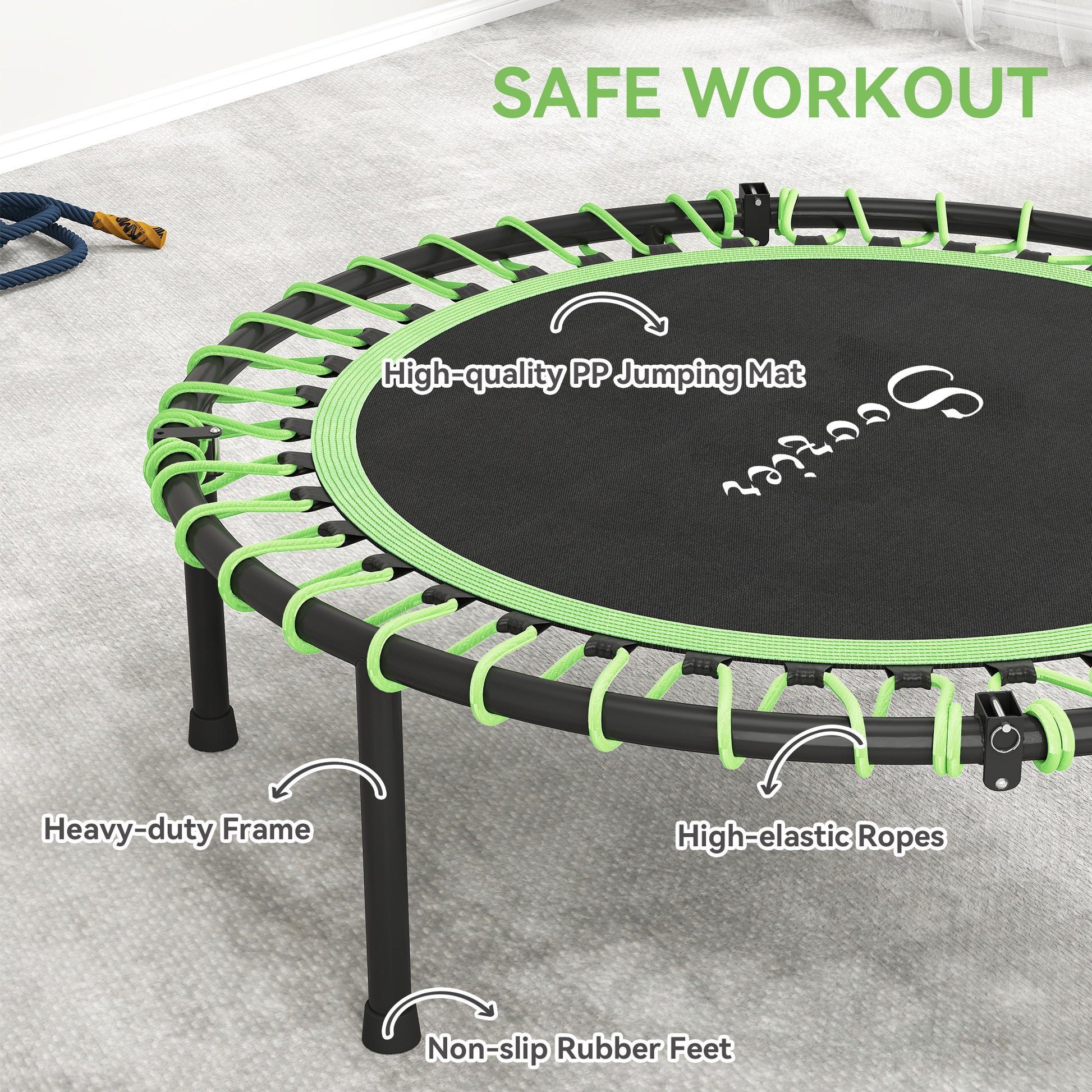 Soozier 45" Mini Trampoline for Adults, Foldable Fitness Exercise Rebounder with Adjustable Handle