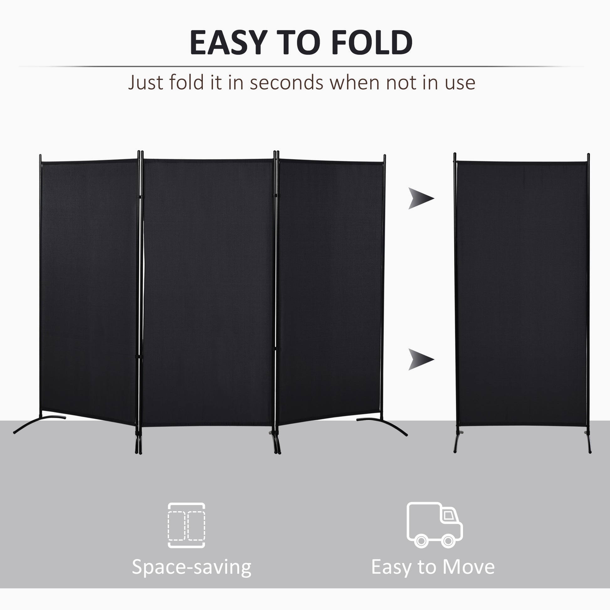 6' 3 Panel Room Divider, Double Hinged Folding Wall Divider, Indoor Privacy Screen for Home Office, Charcoal Grey