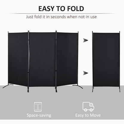 6' 3 Panel Room Divider, Double Hinged Folding Wall Divider, Indoor Privacy Screen for Home Office, Charcoal Grey