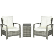 3 Pieces Wicker Patio Furniture Set, Rattan Bistro Set with Storage Coffee Table and Thickened Cushions, Outdoor Conversation Set for Garden, Porch, Balcony, Beige