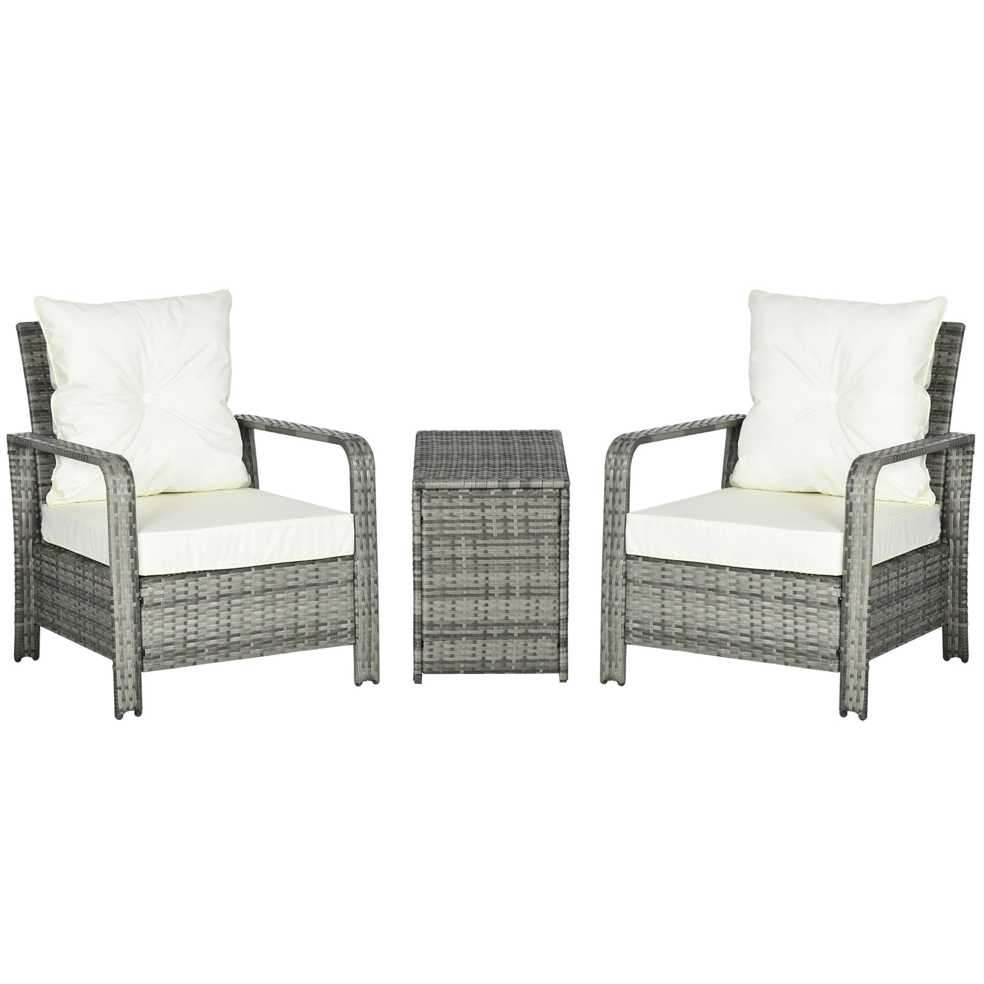 3 Pieces Wicker Patio Furniture Set, Rattan Bistro Set with Storage Coffee Table and Thickened Cushions, Outdoor Conversation Set for Garden, Porch, Balcony, Beige