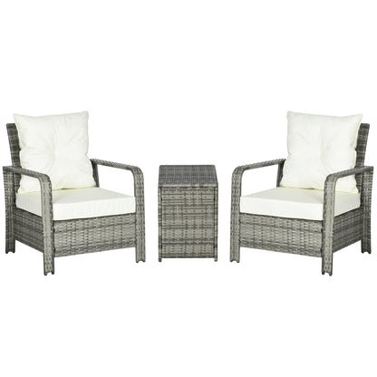 3 Pieces Wicker Patio Furniture Set, Rattan Bistro Set with Storage Coffee Table and Thickened Cushions, Outdoor Conversation Set for Garden, Porch, Balcony, Beige