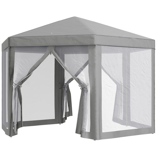 Hexagon Party Tent, Patio Gazebo with Netting Mesh, Light Grey