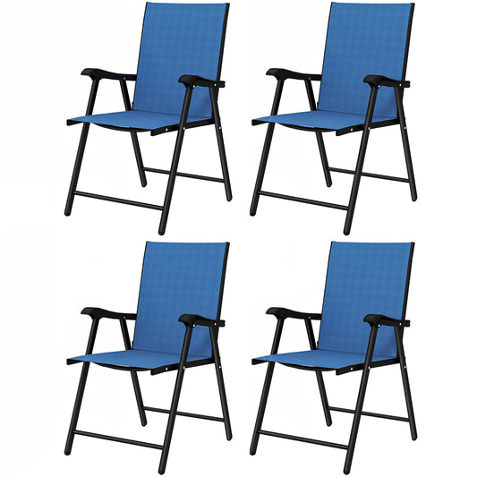 Folding Patio Chairs Set of 4, High Back Outdoor Dining Chairs with Breathable Mesh Seat for Lawn, Deck, Blue