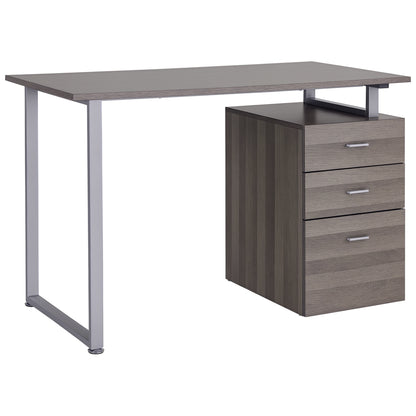 47" Computer Desk Writing Table Workstation with Multi-Use Reversible 3 Drawers Metal Frame Home Office Furniture, Dark Wood Grain