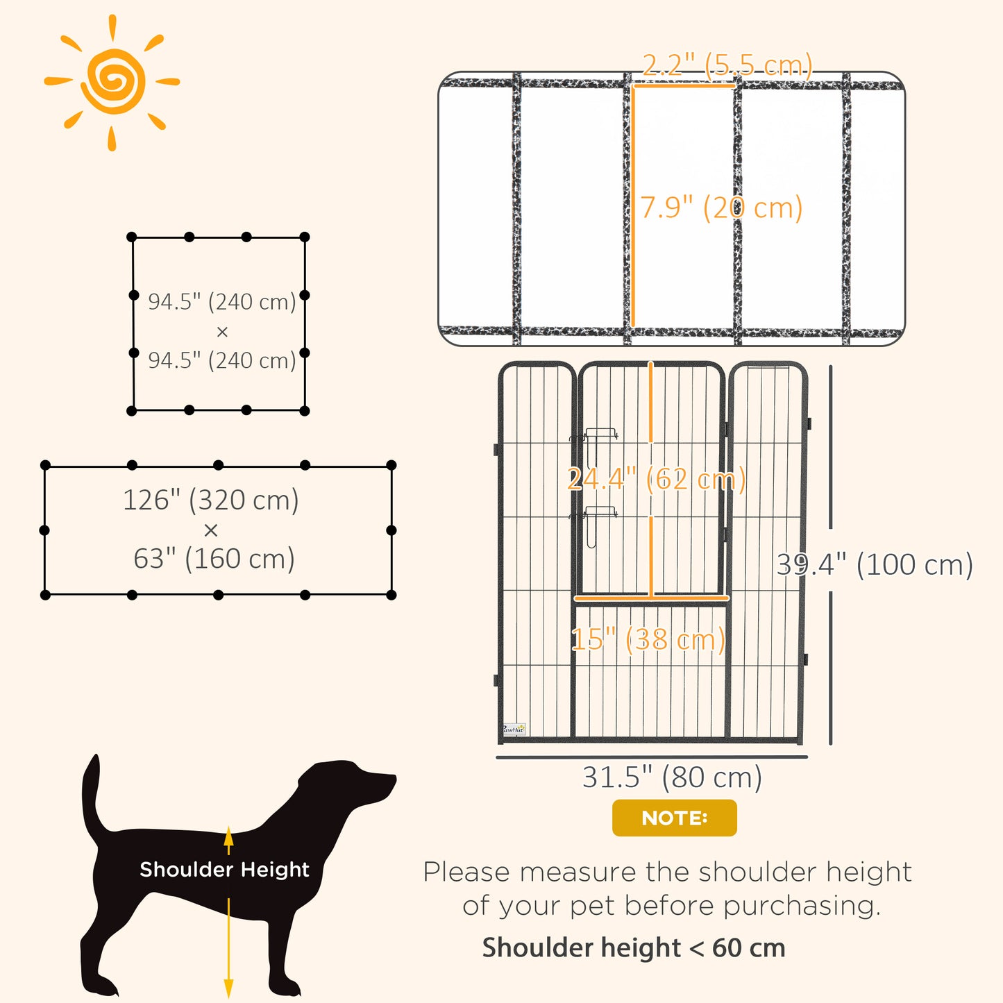 Dog Pen with Gate, 12 Panels Puppy Playpen, Dog Fence, 39"H