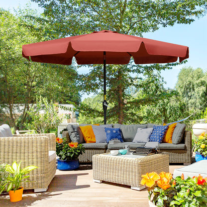 8.5 ft Outdoor Market Table Umbrella, Round Patio Umbrella with Tilt and Crank for Garden, Backyard, Deck, Wine Red