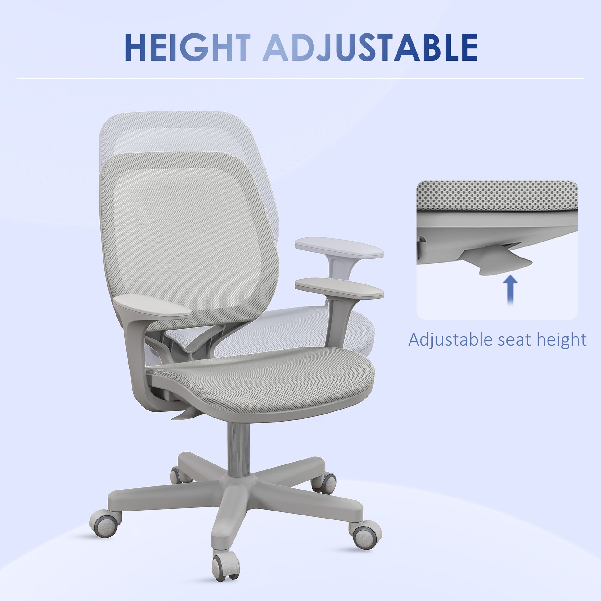 Office Chair, Small Computer Desk Chair with Mesh Back, Swivel Castors, Arm, Grey