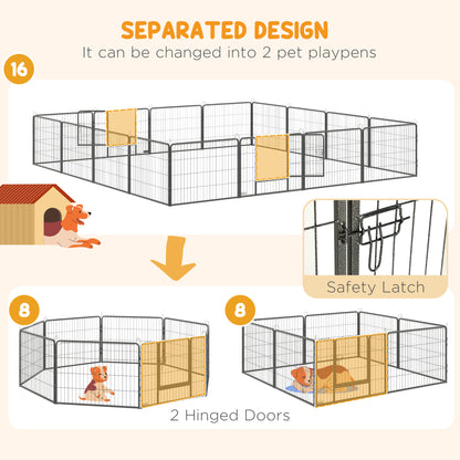 Heavy Duty Dog Playpen, 16 Panels Pet Playpen Dog Fence, Portable Puppy Exercise Pen, with 2 Doors Locking Latch, Outdoor or Indoor Use 23.5" Height