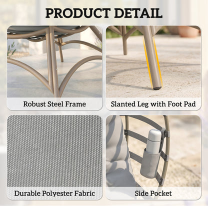 Egg Chair, Patio Lounge Chair, Foldable Basket Chair with Large Seat Cushion, Side Pocket, Light Grey