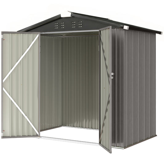6.5' x 4' Outdoor Storage Shed, Metal Garden Shed with Lockable Double Doors, 4 Vents, Light Grey