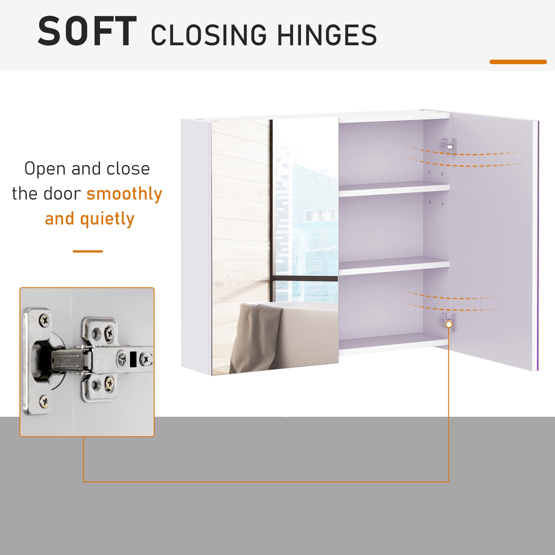 Wall Mount Mirrored Medicine Cabinet, Bathroom Mirror Cabinet with Adjustable Shelf, Double Soft Closing Doors, Light Lilac