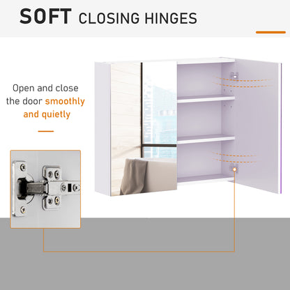 Wall Mount Mirrored Medicine Cabinet, Bathroom Mirror Cabinet with Adjustable Shelf, Double Soft Closing Doors, Light Lilac