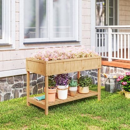 43.25" x 18" x 30" Raised Garden Bed, Wooden Plant Stand with 8 Grid Box, Storage Shelf for Outdoor, Natural Wood Colour