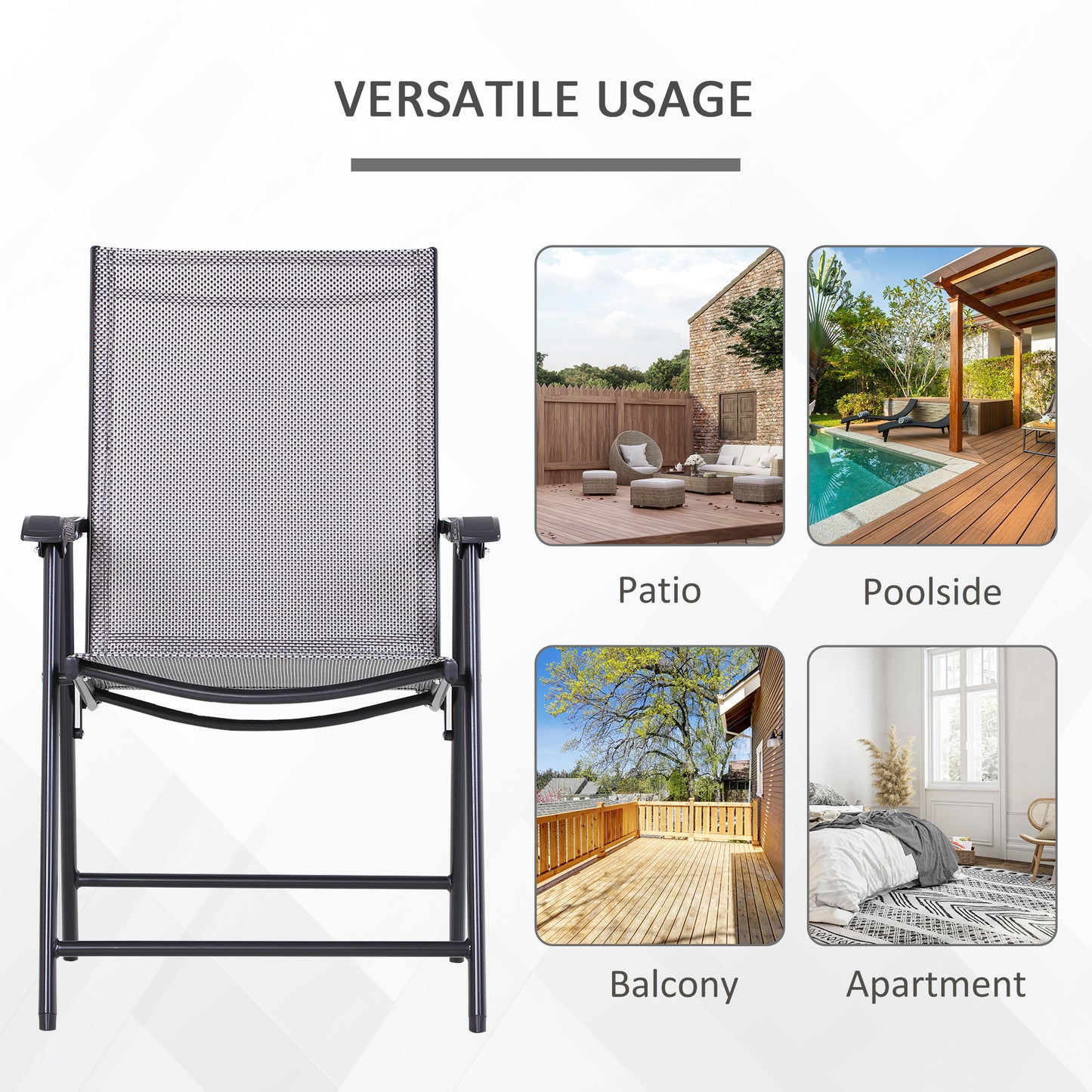 4-Piece Folding Chair Set for Relaxing on Patio Balcony Garden, Comfortable Outdoor Furniture with Armrests, Grey