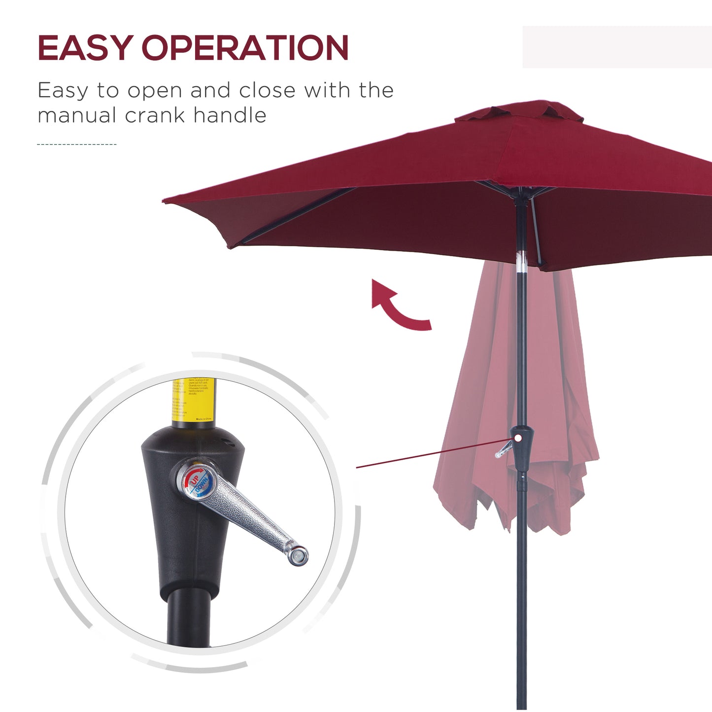 8.5FT Patio Umbrella, Round Garden Parasol with 6 Ribs, Market Sunshade Tilt Canopy w/ Crank Handle for Outdoor, Wine Red