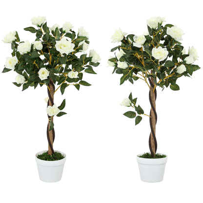 3FT Artificial Plant White Rose Floral Set of 2 in Pot, Fake Plant for Home Indoor Decor
