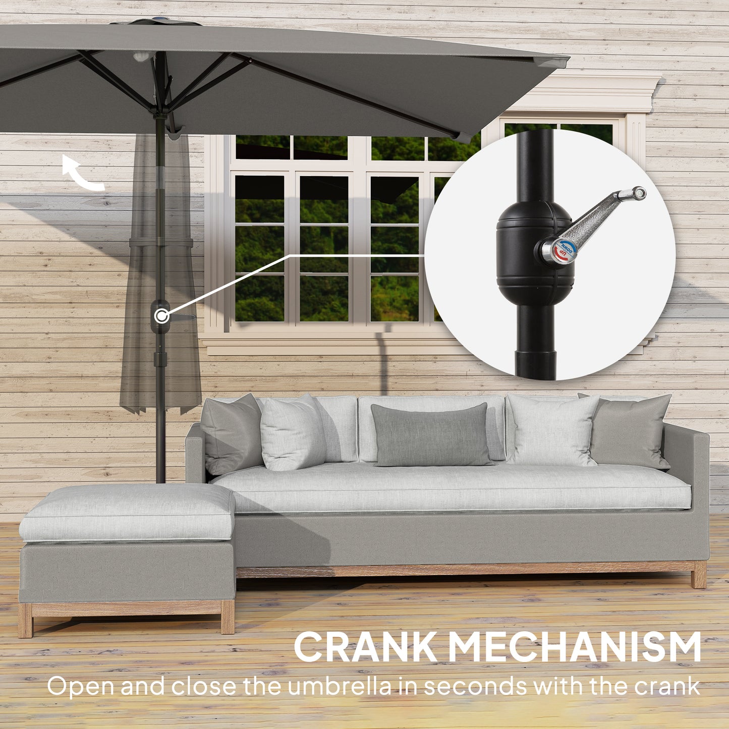 6.5x9.6ft Rectangle Aluminum Tilt Patio Umbrella, Garden Market Parasol, Outdoor Sunshade Canopy with Crank, Light Grey