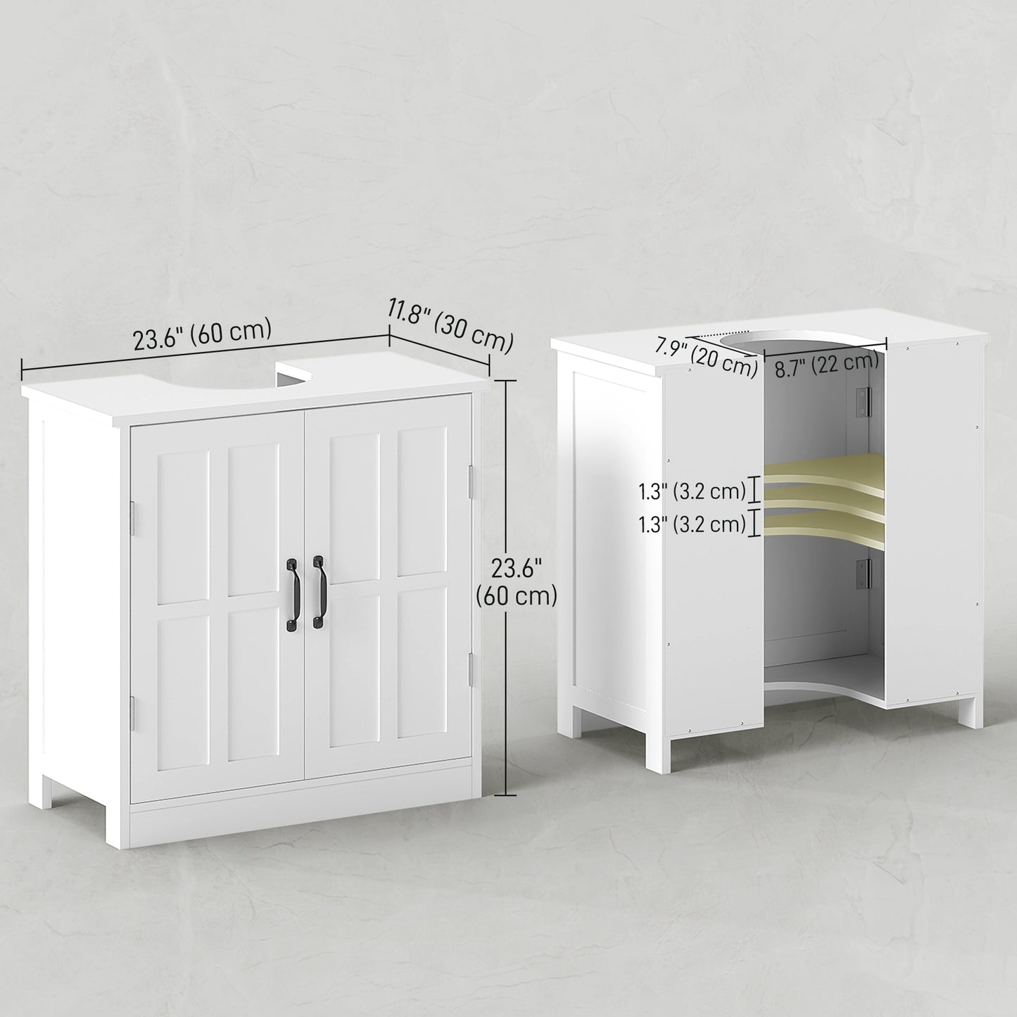 Pedestal Under Sink Cabinet, Bathroom Vanity Cabinet Storage with Double Doors and Adjustable Shelf, White