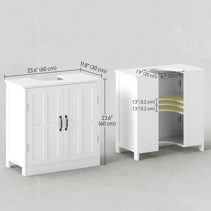 Pedestal Under Sink Cabinet, Bathroom Vanity Cabinet Storage with Double Doors and Adjustable Shelf, White