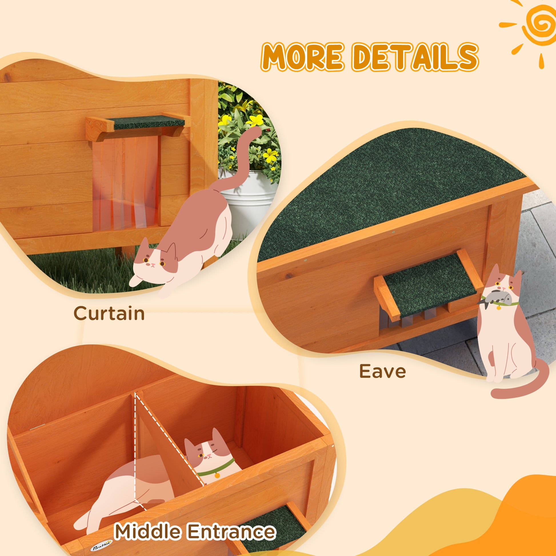 Outdoor Insulated Cat House with Asphalt Roof, Removable Floor, for Cats, Small Animals