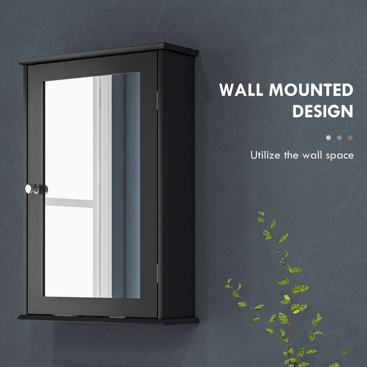Bathroom Mirror Cabinet, Wall Mounted Medicine Cabinet with Door and Shelves, Black