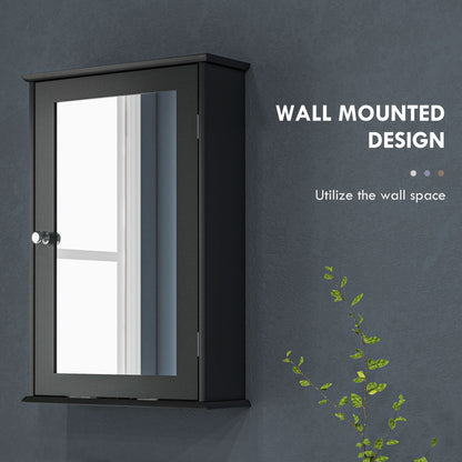 Bathroom Mirror Cabinet, Wall Mounted Medicine Cabinet with Door and Shelves, Black