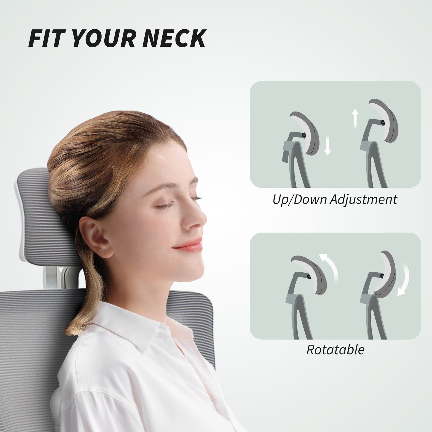 Ergonomic Office Chair, Swivel Desk Chair with Adjustable Lumbar Support, Headrest and Height, Flip-up Armrests, Grey