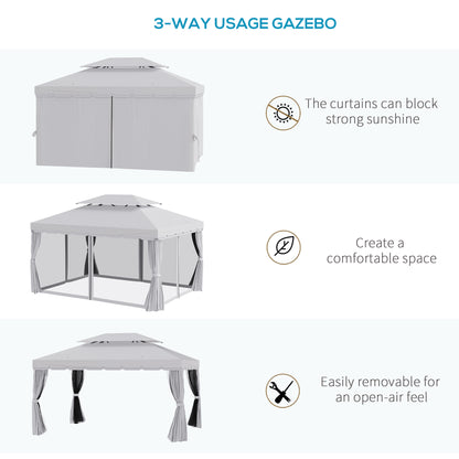 13' x 10' Outdoor Patio Gazebo Canopy with 2-Tier Polyester Roof, Vented Mesh Sidewalls and Strong Aluminum Frame for Backyard and Garden, Grey