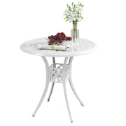 30-inch Round Patio Dining Table with Umbrella Hole Cast Aluminium Outdoor Bistro Table, White