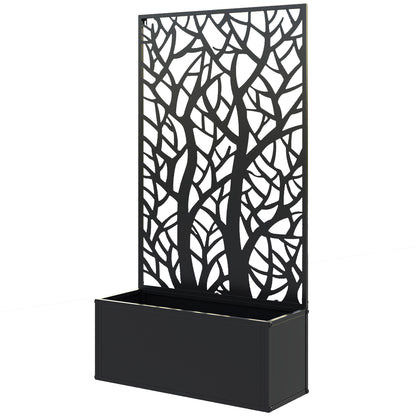 Metal Raised Garden Bed with Privacy Panel, Freestanding or Wall Mounted Outdoor Planter Box for Garden, Patio