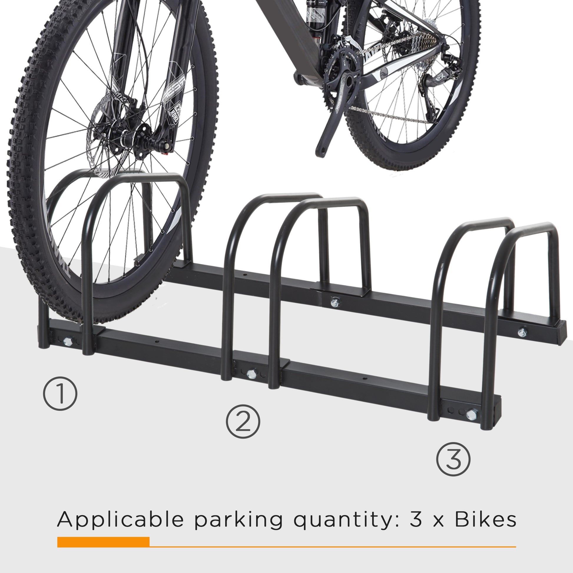 3-Bike Bicycle Floor Parking Rack Cycling Storage Stand Ground Mount Garage Organizer for Indoor and Outdoor Use Black