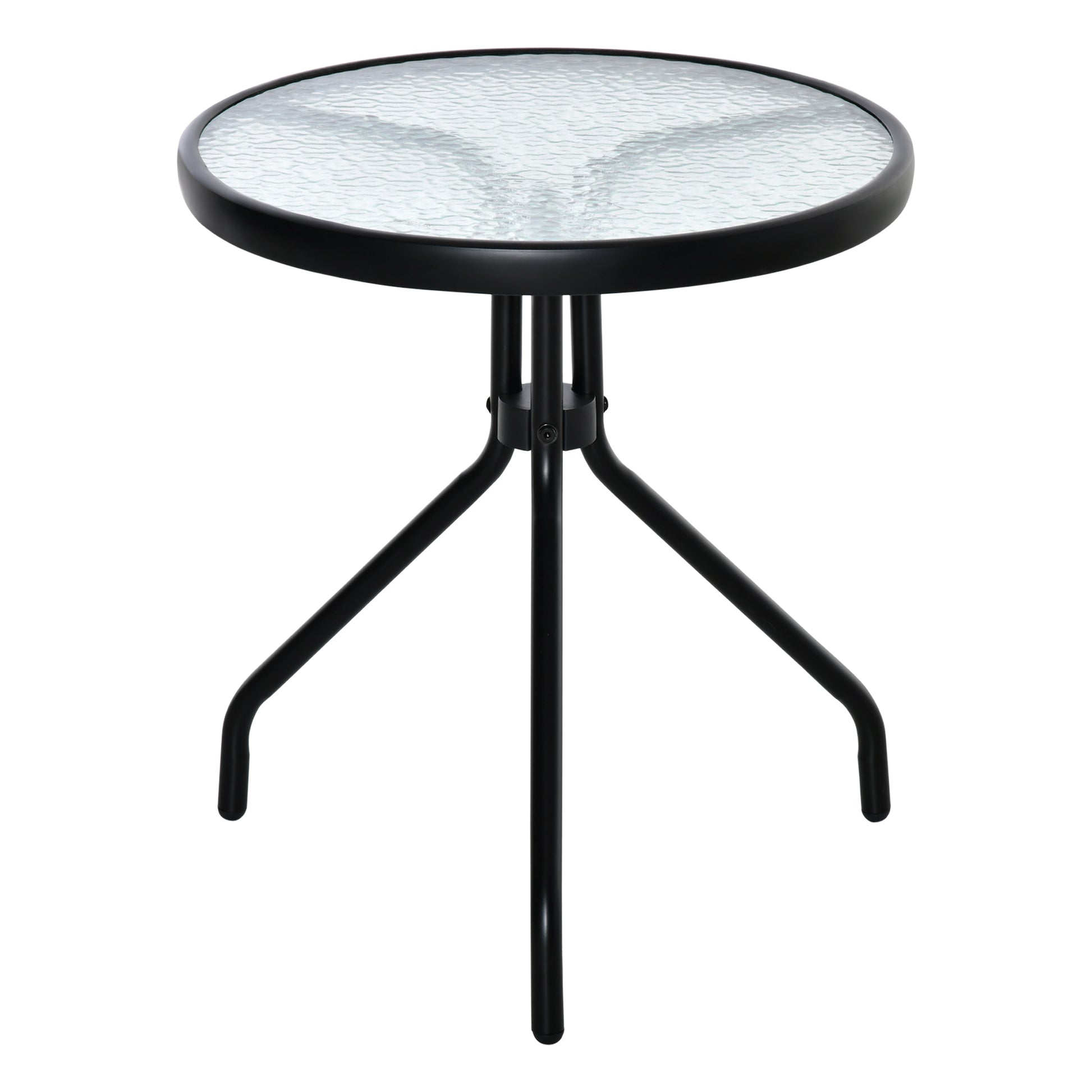 20" Round Outdoor End Table, Patio Side Table with Tempered Glass Top for Garden, Balcony, Poolside, Black