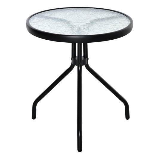 20" Round Outdoor End Table, Patio Side Table with Tempered Glass Top for Garden, Balcony, Poolside, Black
