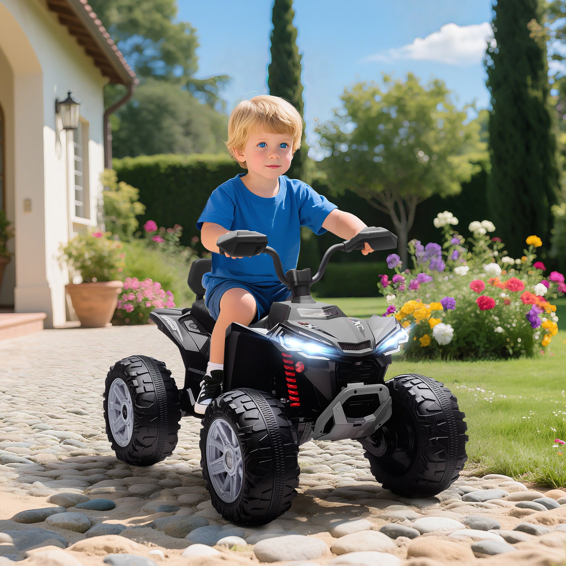 Qaba 2-Seater All-Terrain 4 Wheeler, 24V Kids ATV Ride-On, Electric Quad Car with Dual Motor, for Boys and Girls, Black