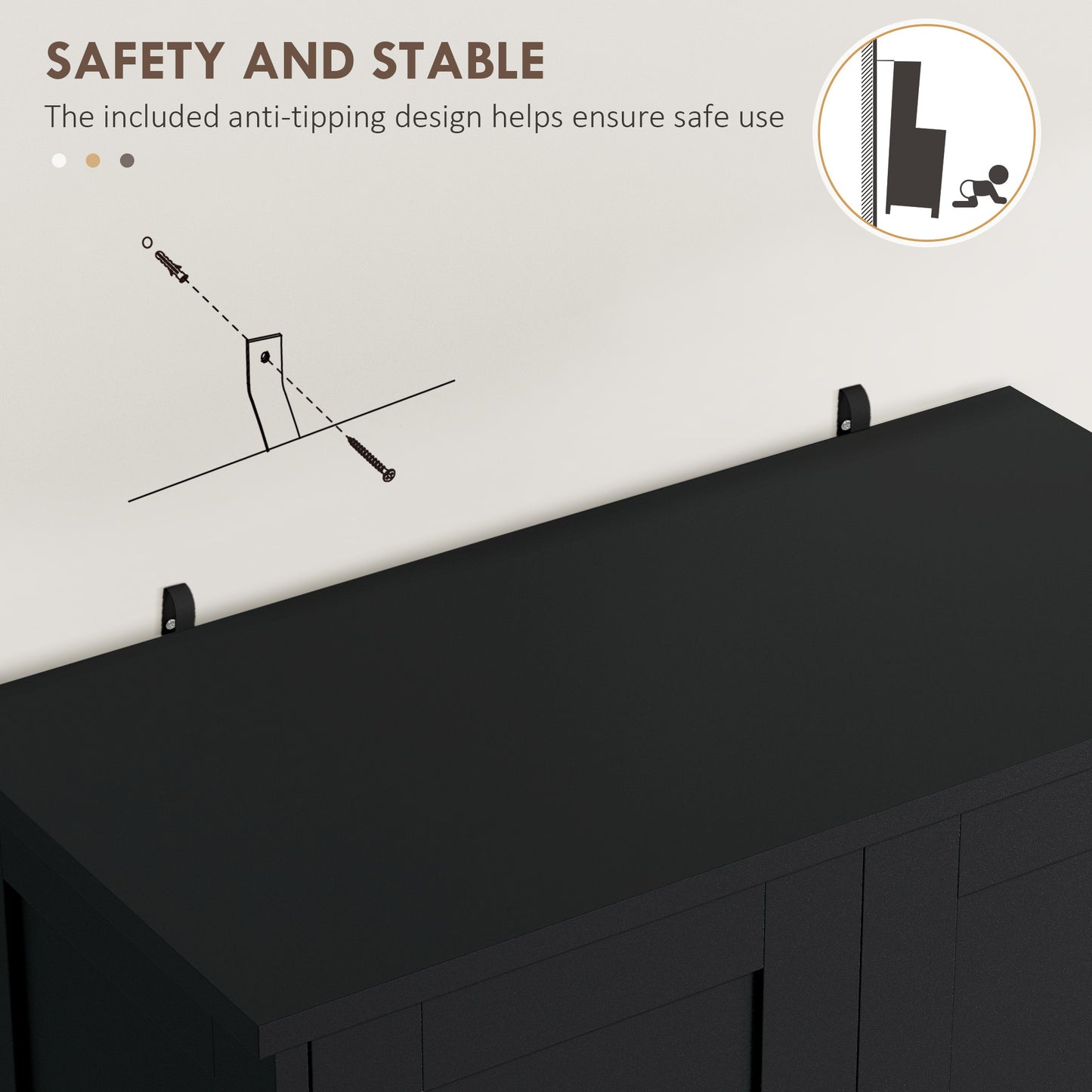 50.5" Kitchen Storage Cabinet, Modern Kitchen Pantry Cabinet with 4 Doors, Drawer, Adjustable Shelf, Black