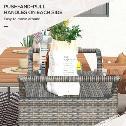 Patio PE Wicker Garden Serving Cart with 2-Tier Shelf, Outdoor Wheeled Rattan Food Cart with Drawer, Handles, for Poolside, Garden, Mixed Grey