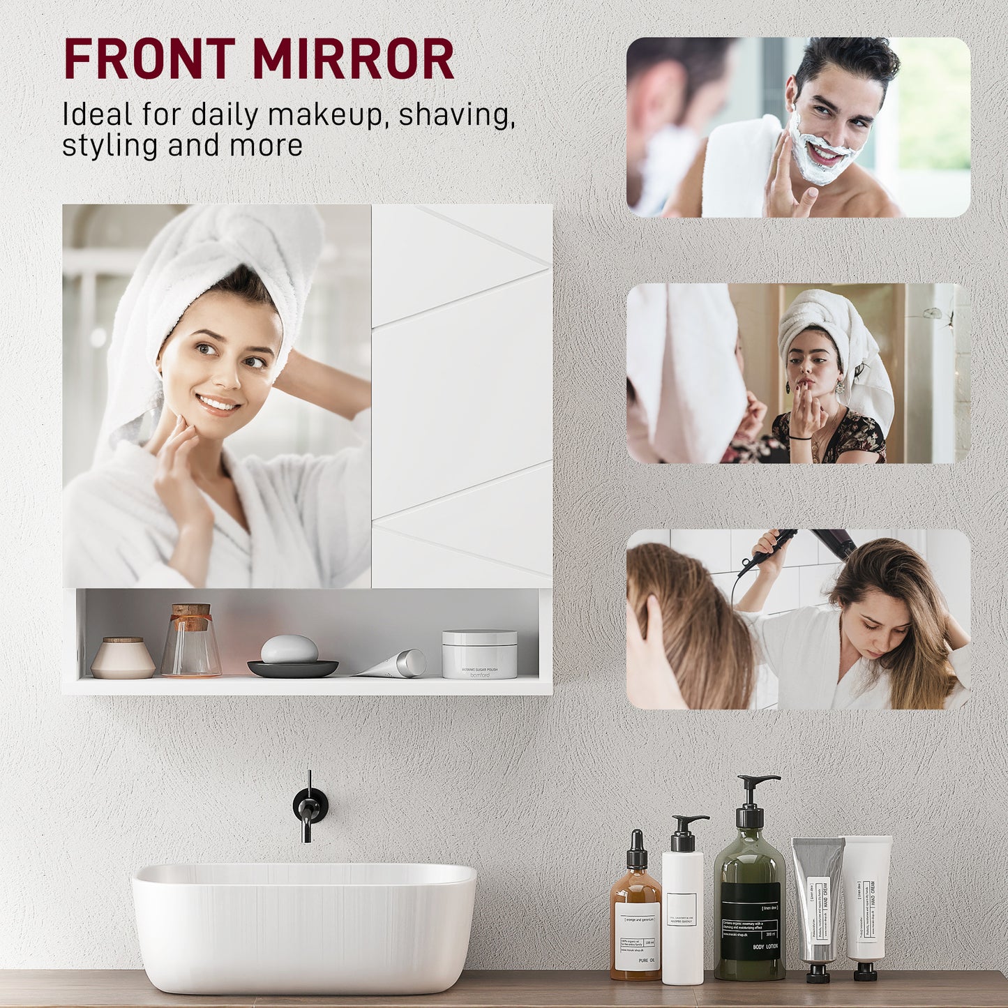 Medicine Cabinet, Wall Mounted Bathroom Mirror Cabinet with Mirrored Door, Adjustable Shelf and Soft Close Mechanism