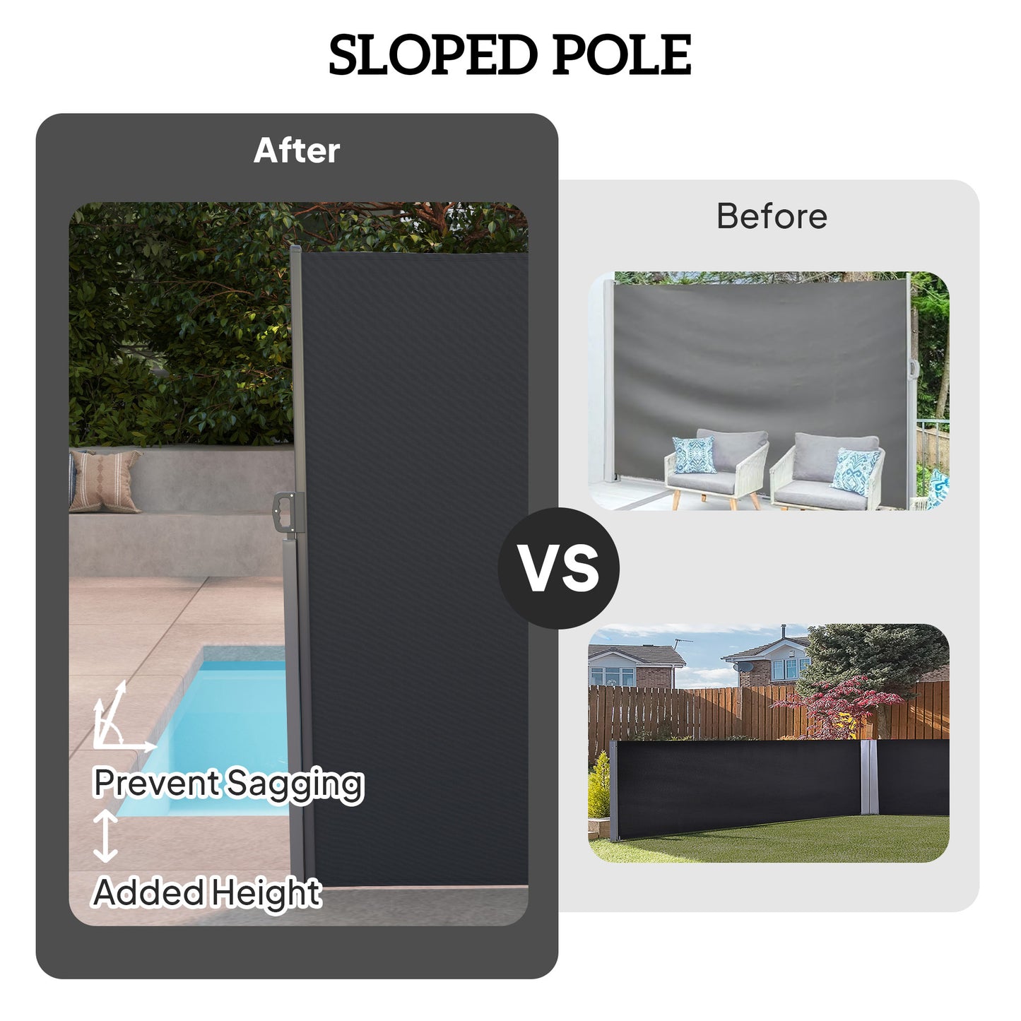 Retractable Double Side Awning, 79"x236" Patio Privacy Screen, UV Resistant, Waterproof Wind Screen, Charcoal Grey