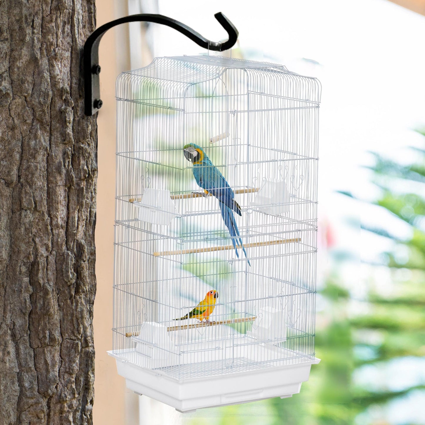 36" Bird Cage, Macaw Play House, Cockatoo, Parrot, Finch Flight Cage, 2 Doors, Perch 4 Feeder Pet Supplies, White