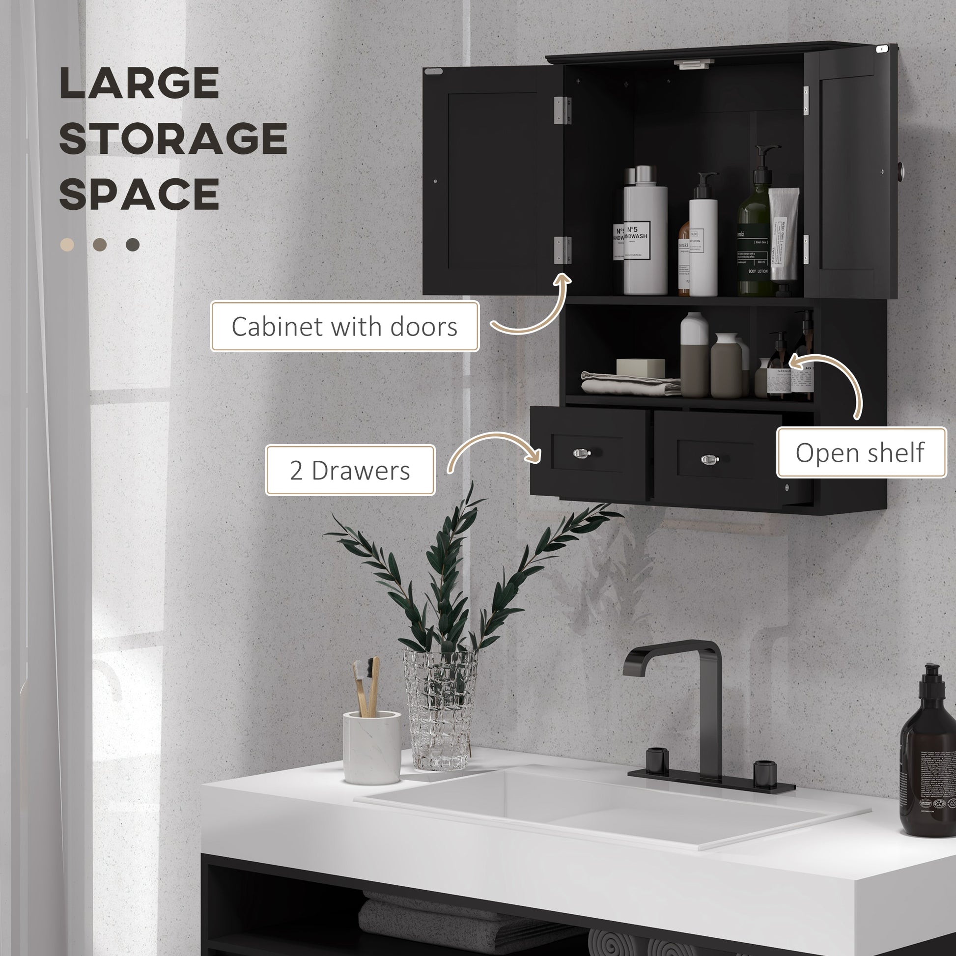 Medicine Cabinet, Bathroom Wall Cabinet with Shelf and Drawers for Hallway, Living Room, Black