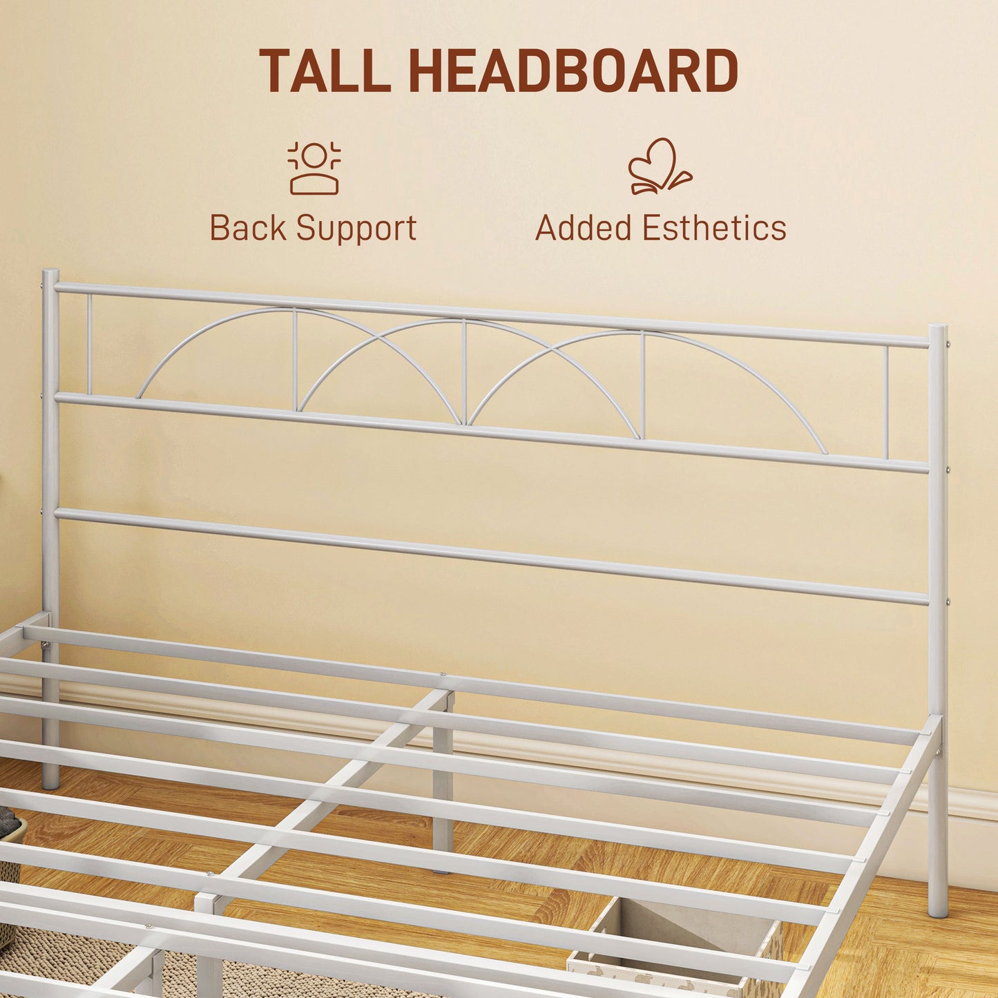 Metal Full Platform Bed Frame with Headboard, Steel Slat Support, Underbed Storage, No Box Spring Needed, Easy Assembly