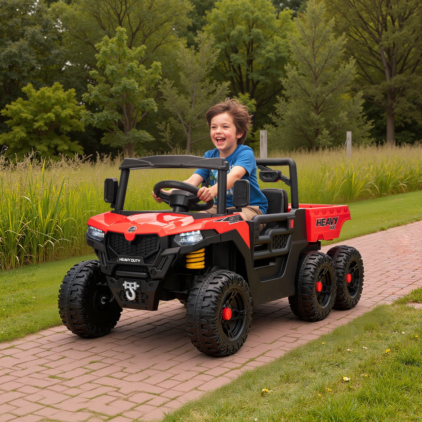 Qaba 24V 4WD Kids Ride On Truck with 6 Wheels Electric Ride On Car with Remote, Dump Bed for 3-6 Years, Red