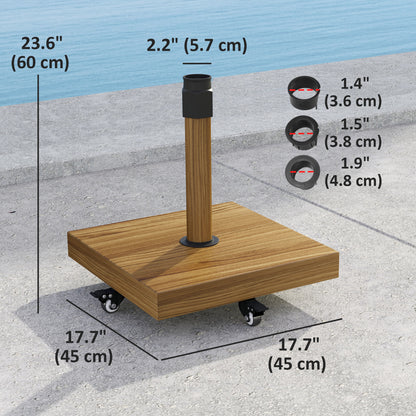 57 lbs Metal Square Patio Umbrella Base Holder, Outdoor Umbrella Stand with Wheels, Heavy Duty Patio Umbrella Stand Base for Garden, Poolside, Nature Wood