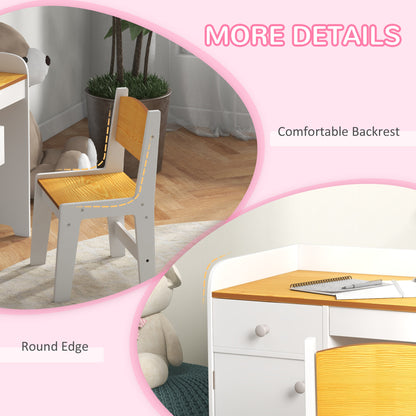 Qaba Kids Desk and Chair Set for 3-6 Year Old with Storage Drawer, Study Table and Chair for Children, White