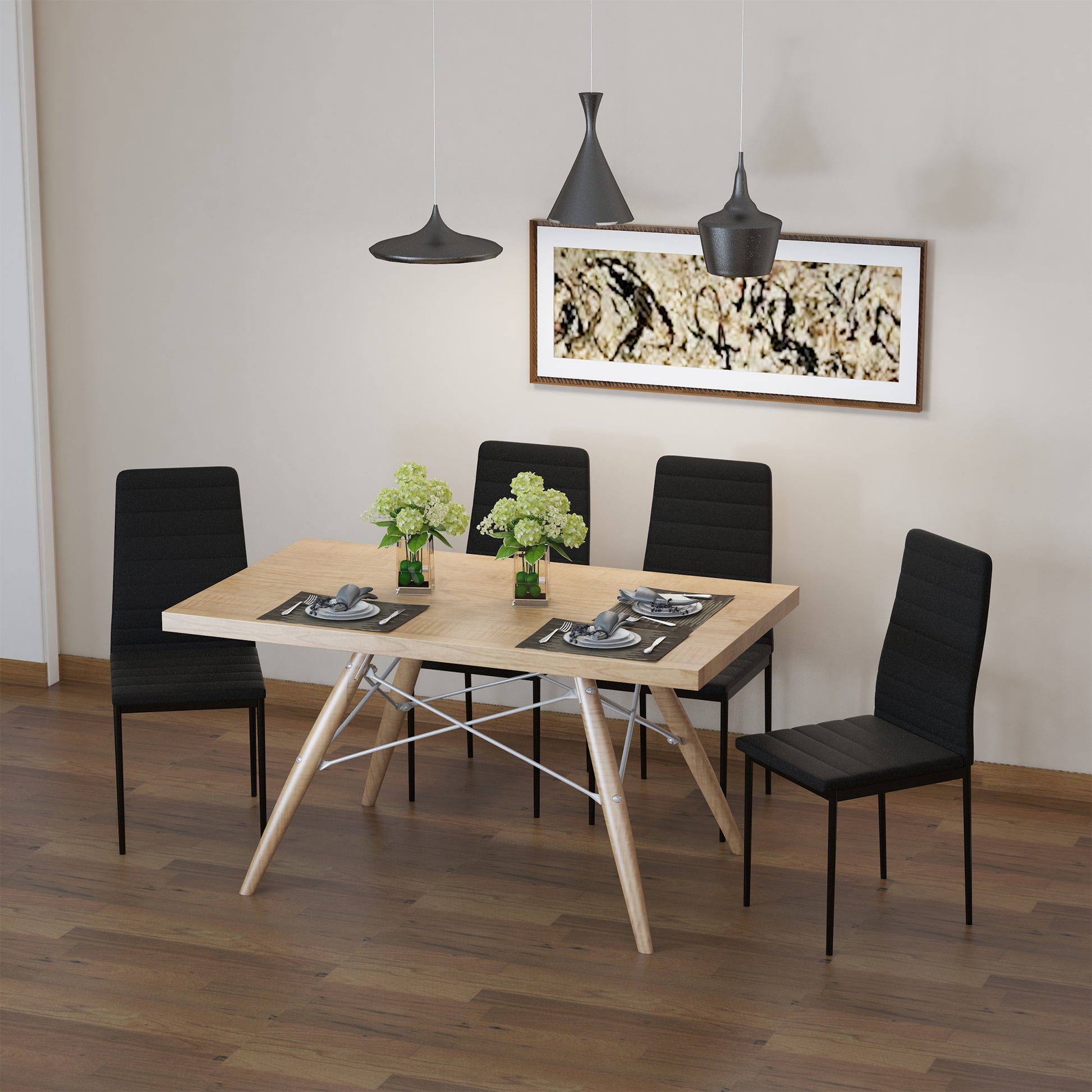 High Back Dining Chairs, Modern Upholstered PU Leather Accent Chairs with Metal Legs for Kitchen, Set of 4, Black