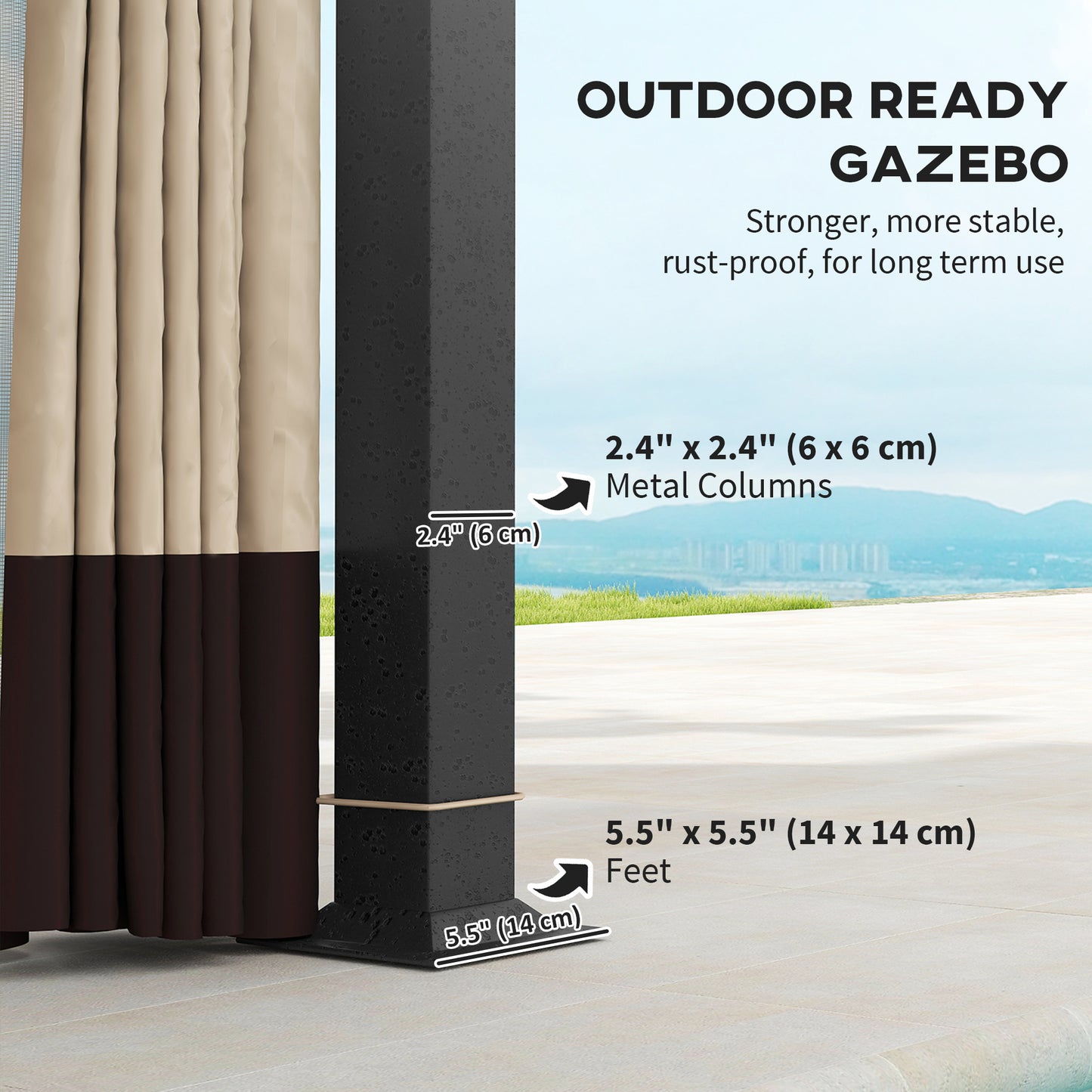 11' x 13' Patio Gazebo, Double Roof Outdoor Gazebo Canopy with Netting & Curtains, Galvanized Metal Frame, Khaki