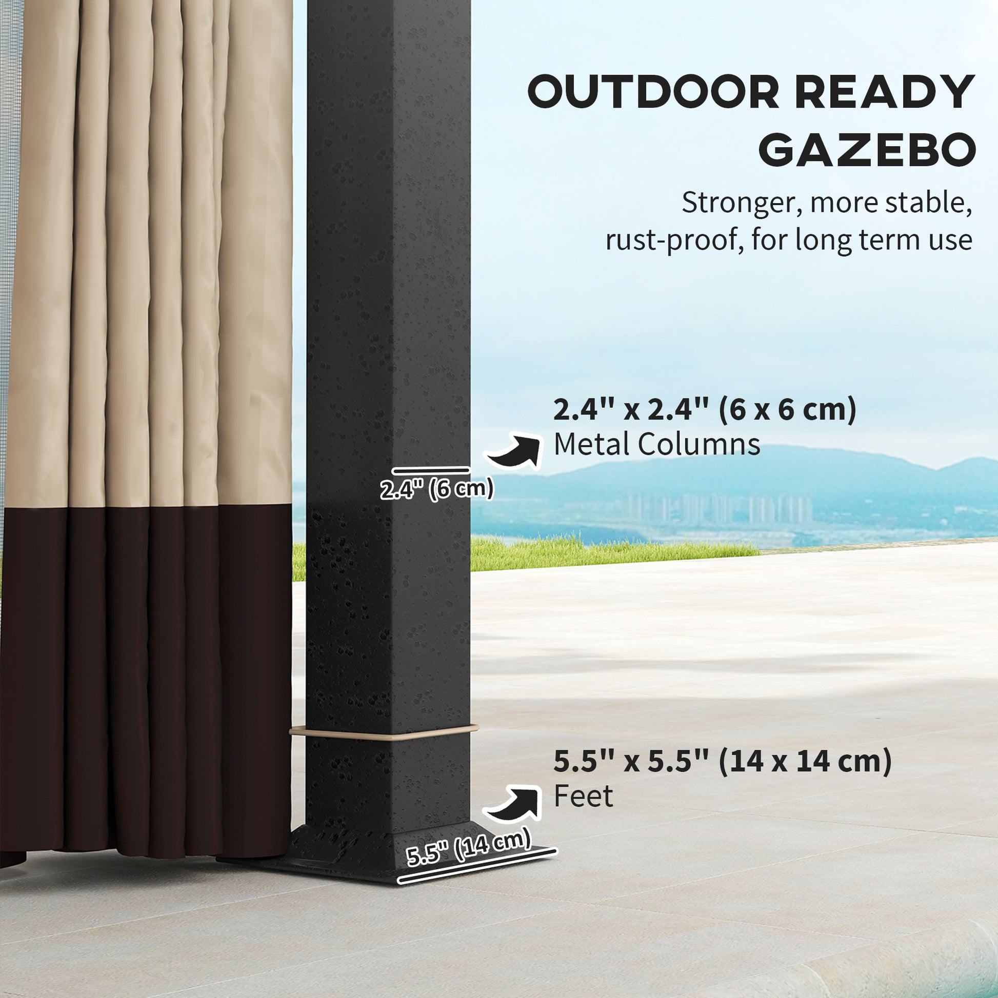 11' x 13' Patio Gazebo, Double Roof Outdoor Gazebo Canopy with Netting & Curtains, Galvanized Metal Frame, Khaki
